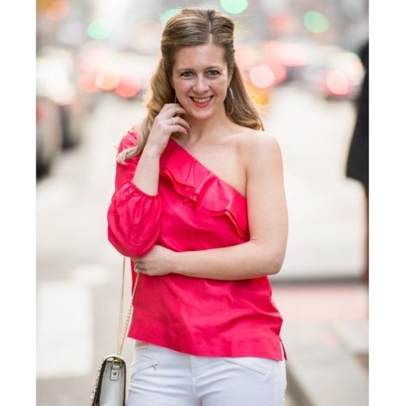 J. CREW Silk Shantung One Shoulder Ruffle Top - Picture 2 of 15